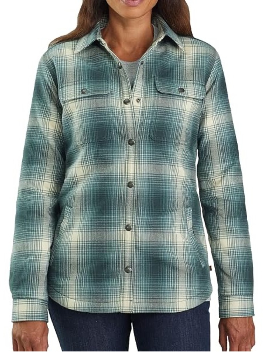 Carhartt Womens Hubbard Sherpa Lined Teal Plaid Jacket